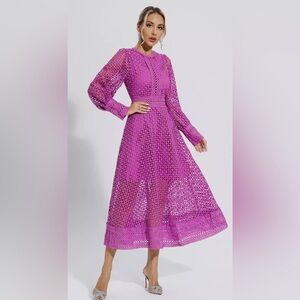 Monroe Purple Hollow Long Sleeve Maxi Dress A-line Long Sleeve Size XL NWT